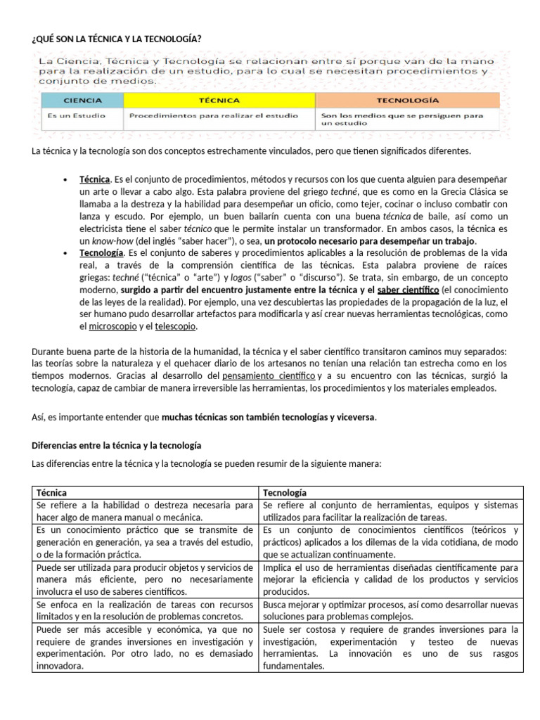 Diferencias entre técnica y tecnología | PDF | Science