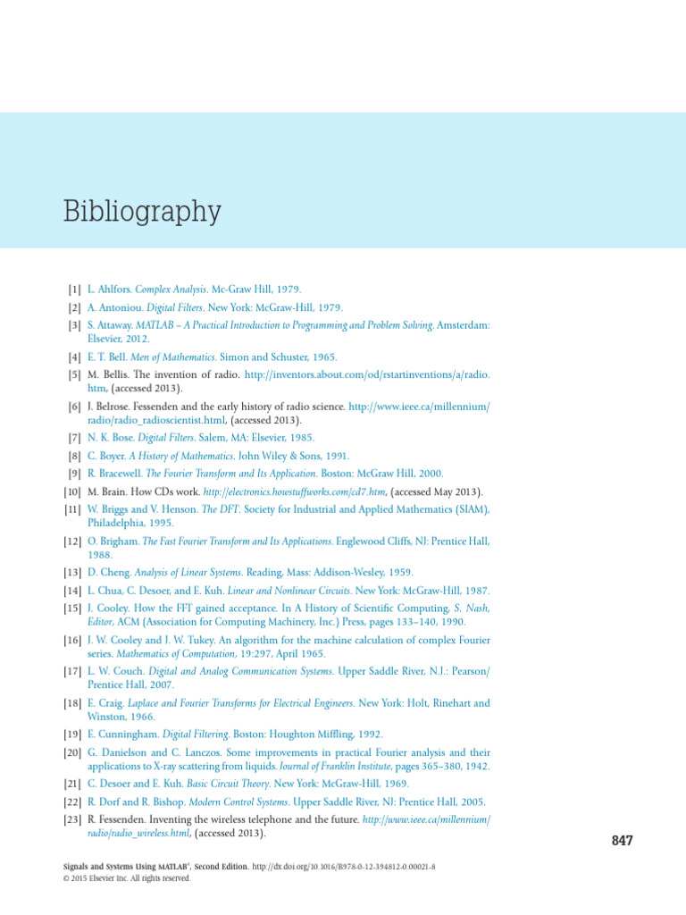 Bibliography 2015 Signals and Systems Using MATLAB | PDF | Fast Fourier ...