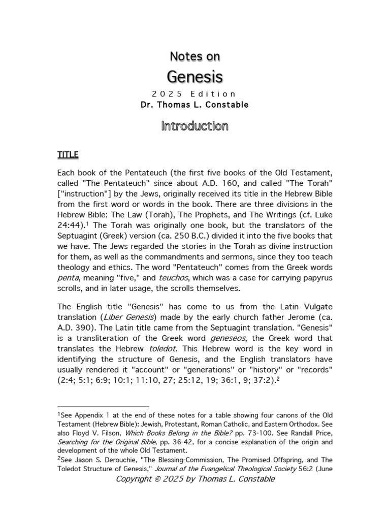 Notes on Genesis: 2025 Edition Overview | PDF | Genesis Creation ...