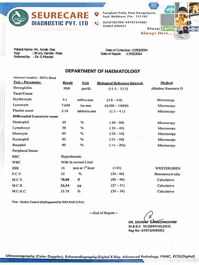 Arnab Das SureCare Lab Report | PDF
