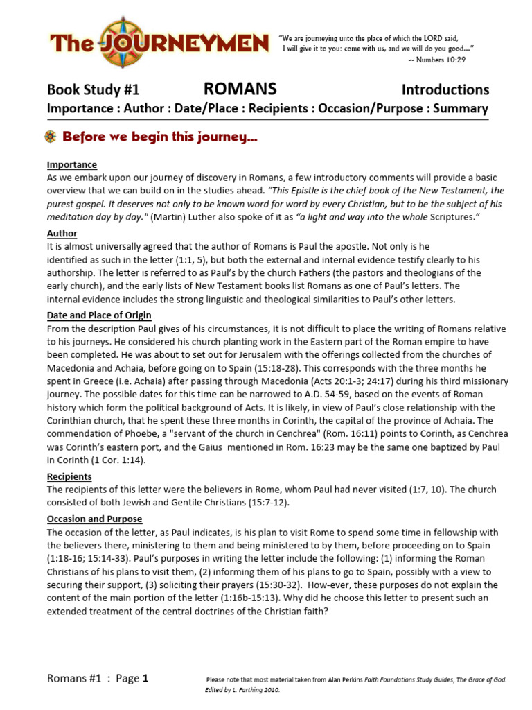 Overview of Paul's Epistle to Romans | PDF | Epistle To The Romans ...