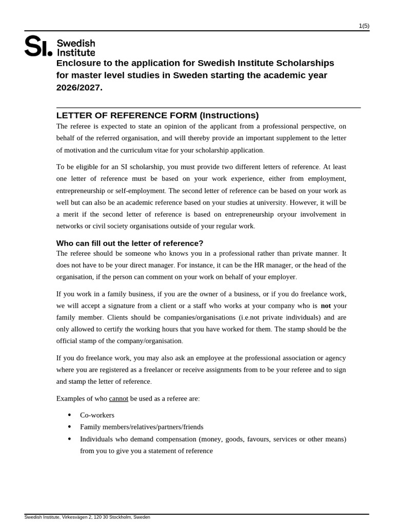Swedish Institute Reference Letter Guide | PDF | Notary Public | Sweden