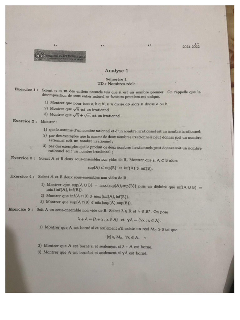 TD1 Analyse 1 | PDF