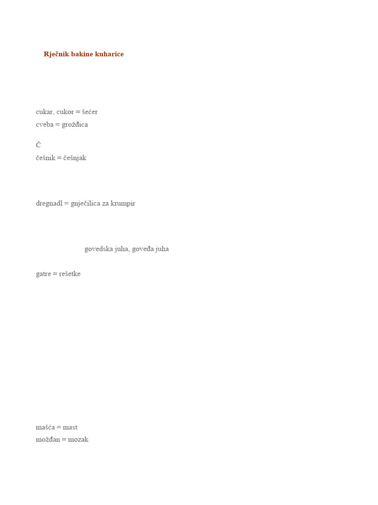 Bakina kuharica-Rjecnik | PDF