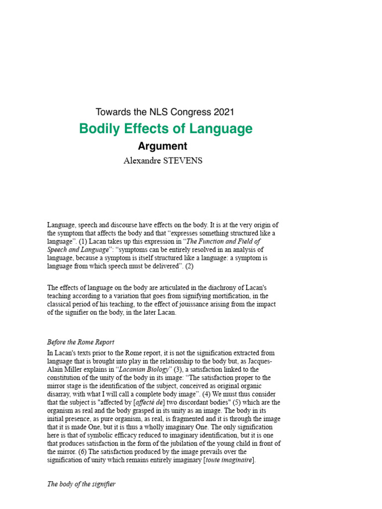 Effects of Language on the Body | PDF | Jacques Lacan | Psychoanalysis