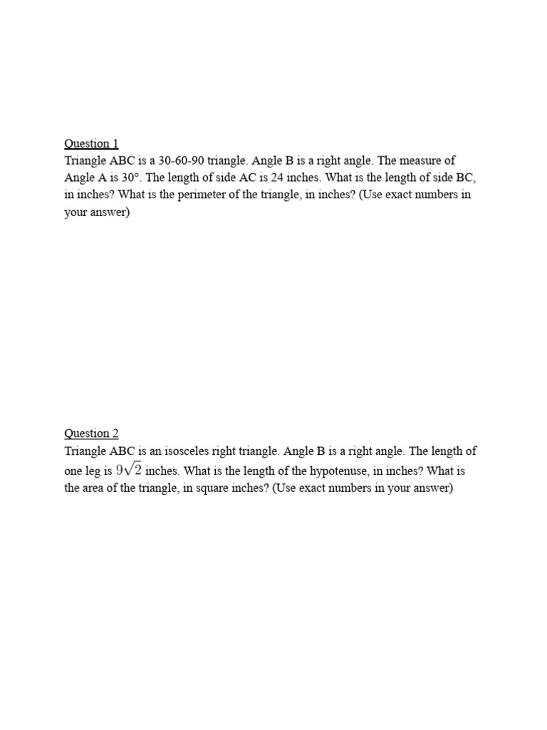 DSAT #7 Special Right Triangles Worksheet | PDF | Area | Triangle