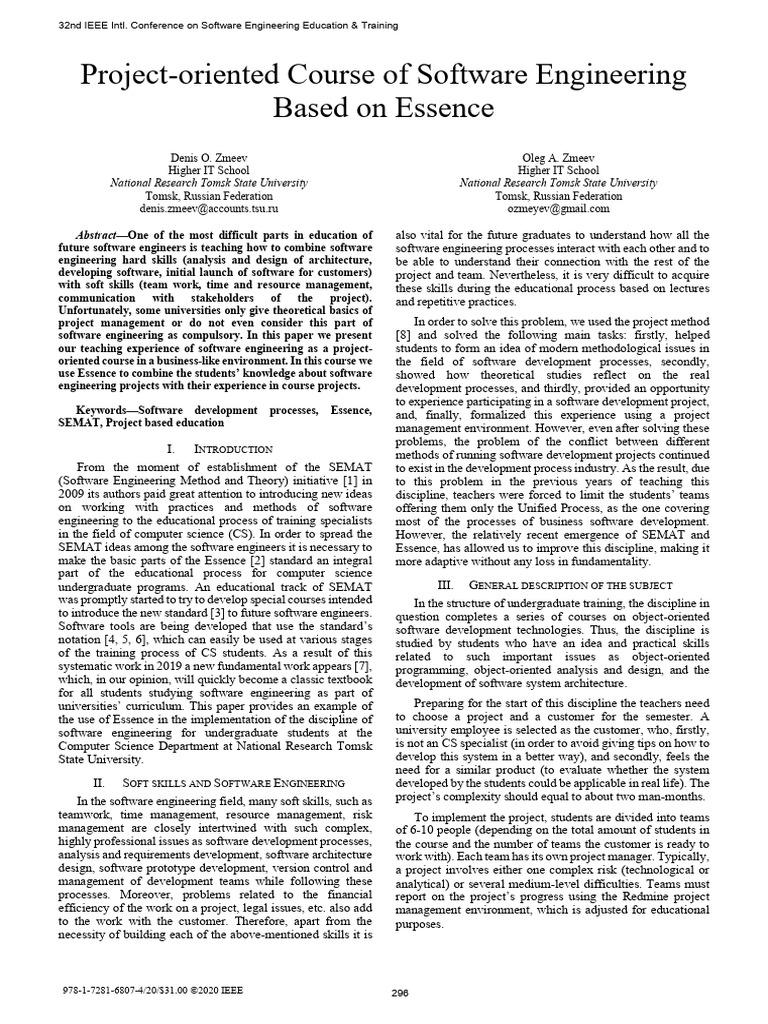 2020-Project-Oriented Course of Software Engineering Based on Essence ...