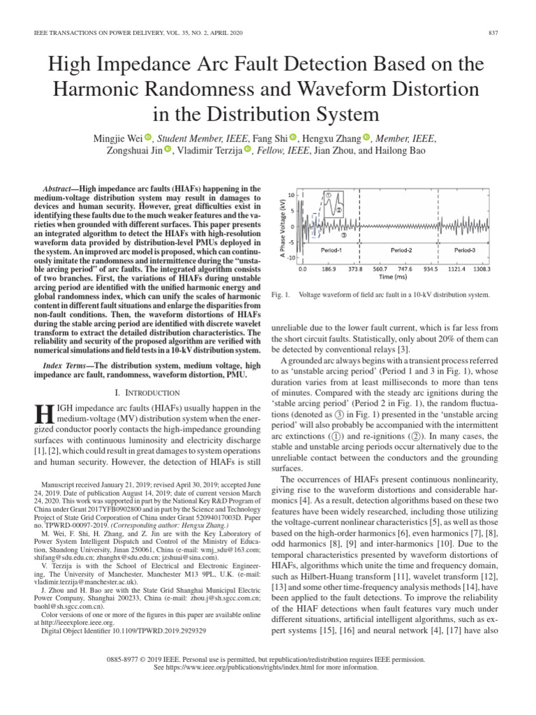 High Impedance Arc Fault Detection Techniques | PDF | Electric Arc ...