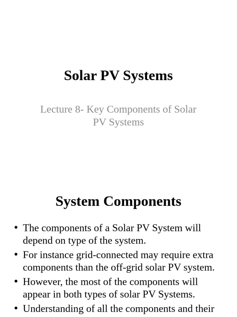 Key Components of Solar PV Systems | PDF | Photovoltaic System | Solar ...