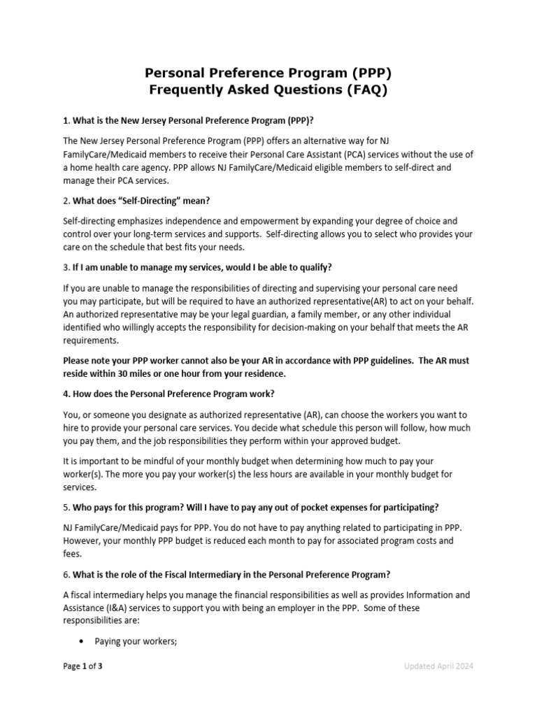 New Jersey Personal Preference Program FAQ | PDF | Medicaid | Business