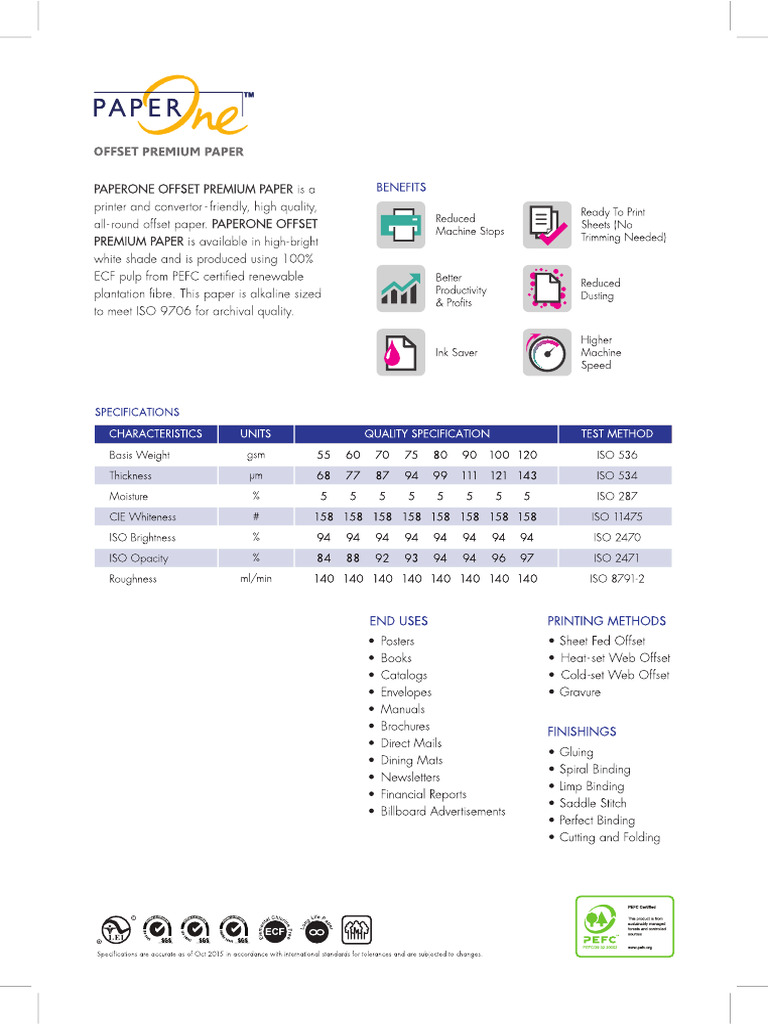 PaperOne - Worldwide Specs Sheet | PDF