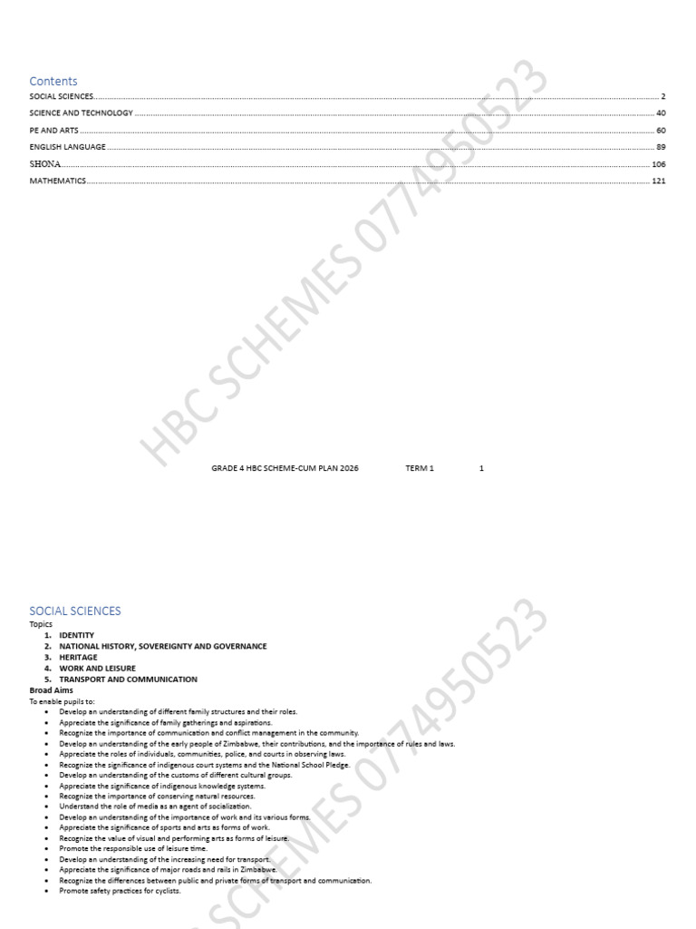Grade 4 HBC Scheme Plan 2026 Term 1 | PDF | Oral Hygiene | Tooth