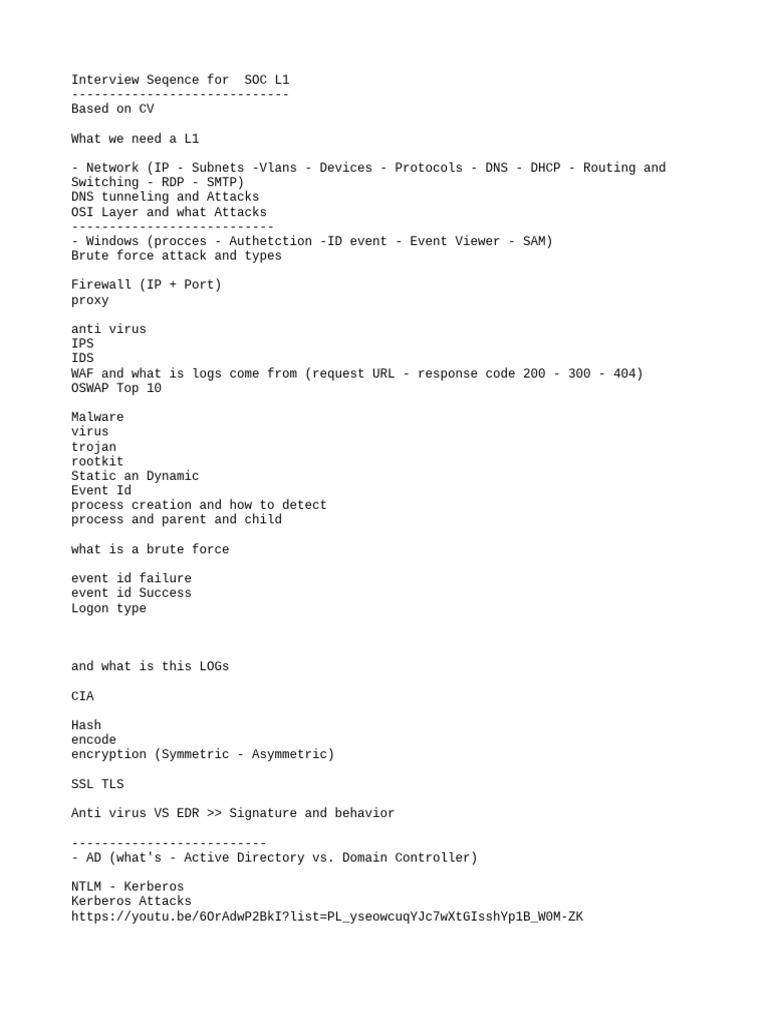 SOC L1 Interview Sequence Guide | PDF