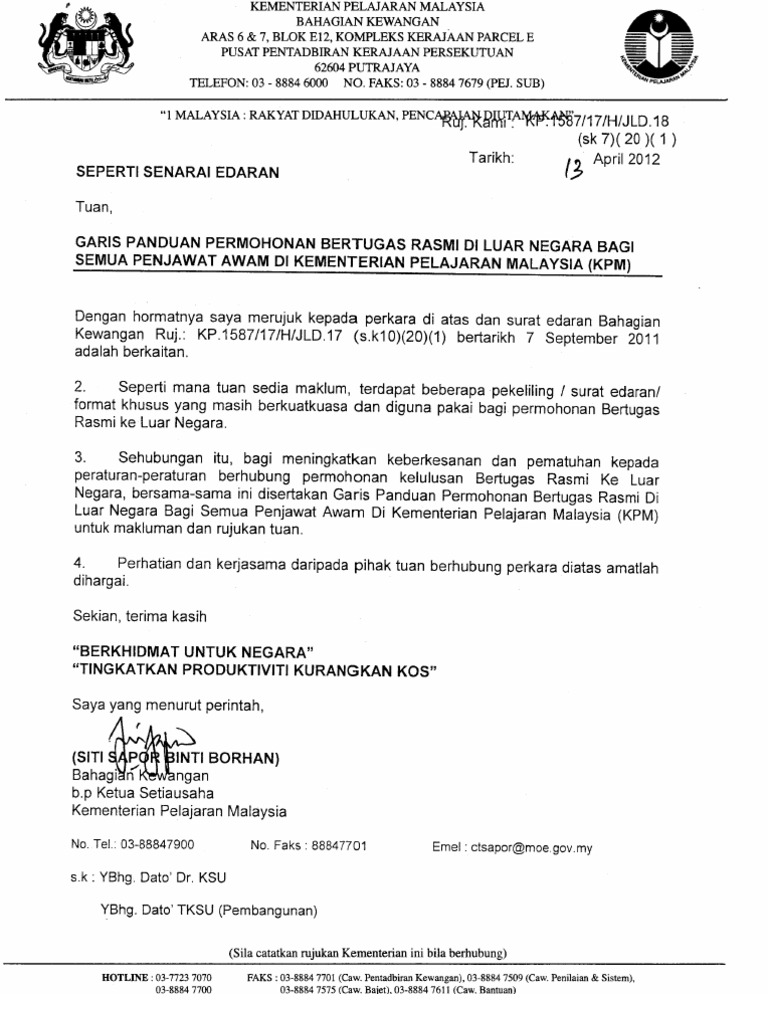 Garis Panduan Permohonan Bertugas Rasmi Di Luar Negara Bagi Semua 