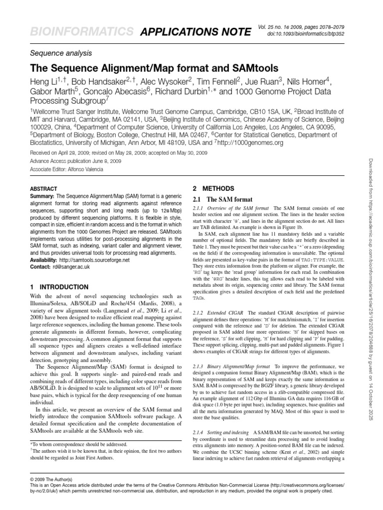 SAM Format and SAMtools Overview | PDF | Sequence Alignment | Life Sciences