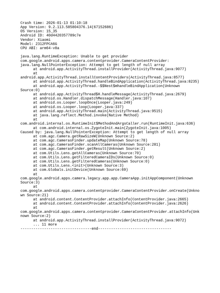 Camera App Crash Report Analysis | PDF