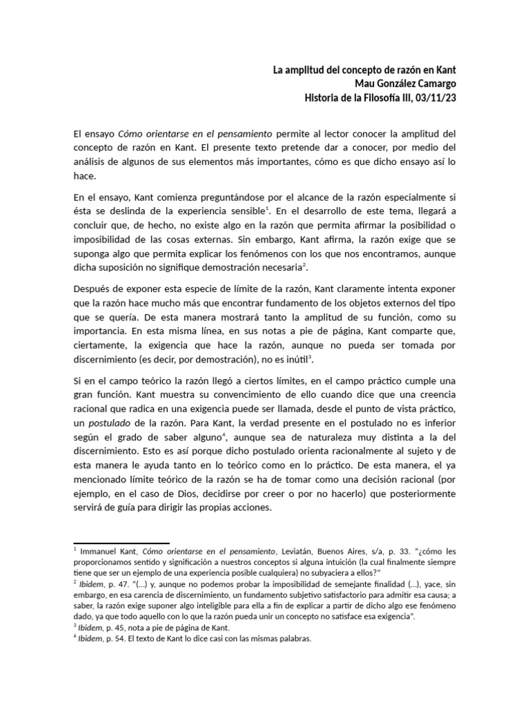 Amplitud del concepto de razón en Kant | PDF | Immanuel Kant | Razón