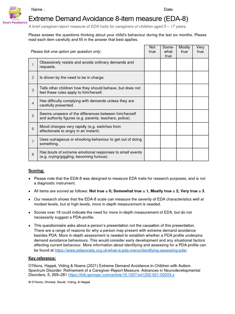 Extreme Demand Avoidance 8 Item Measure EDA 8 | PDF | Human Development ...