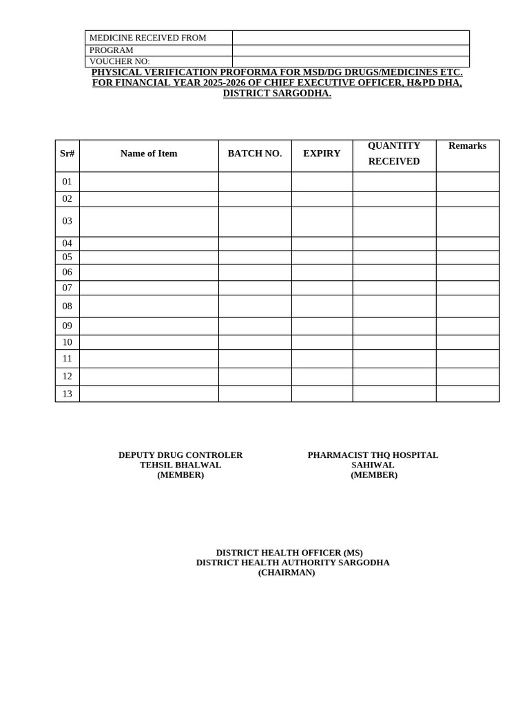 Medicine Verification Proforma 2025-2026 | PDF