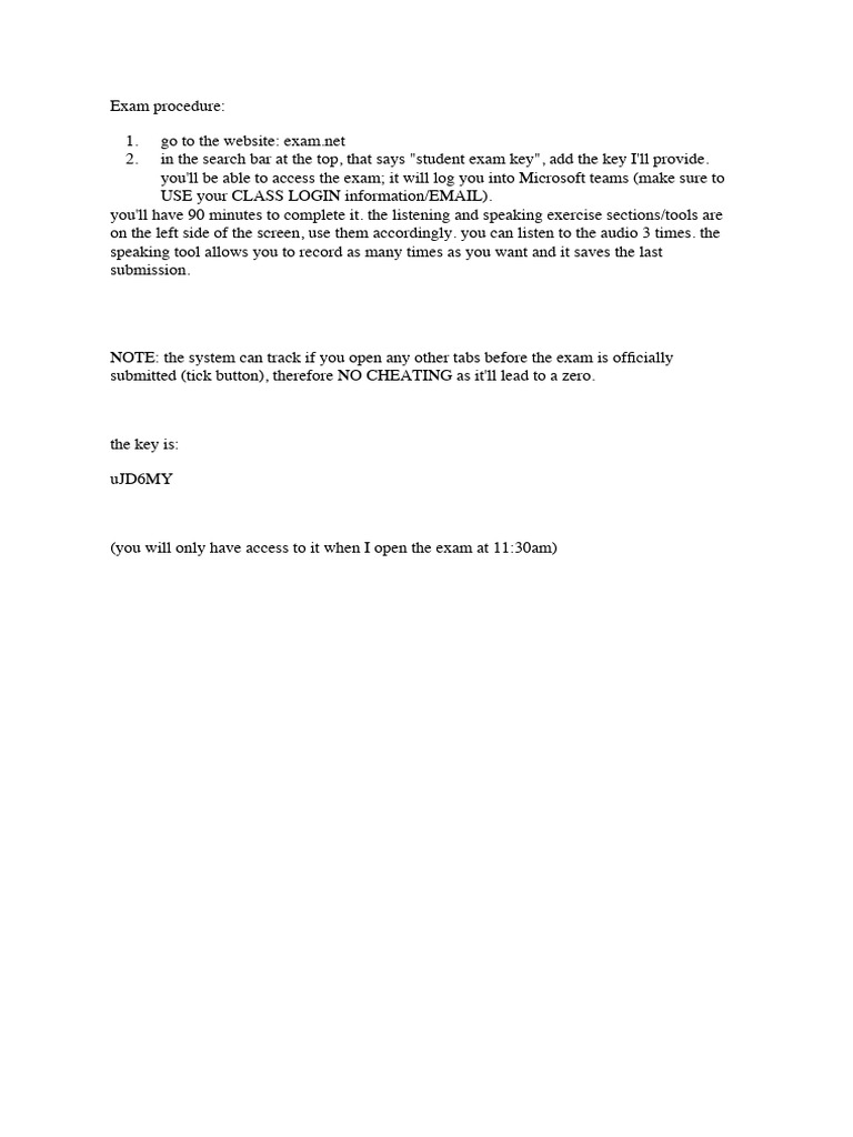 Exam Instructions for Online Assessment | PDF