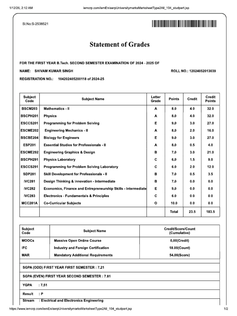 2 sem marks | PDF