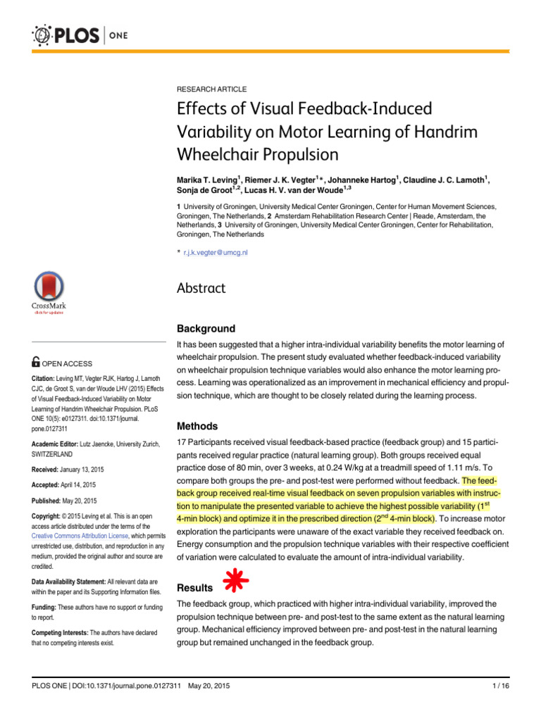 Visual Feedback in Wheelchair Propulsion | PDF | Wheelchair | Statistics