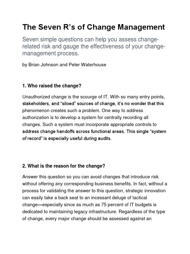 Seven R's of Change Management Guide | PDF | Itil | Risk