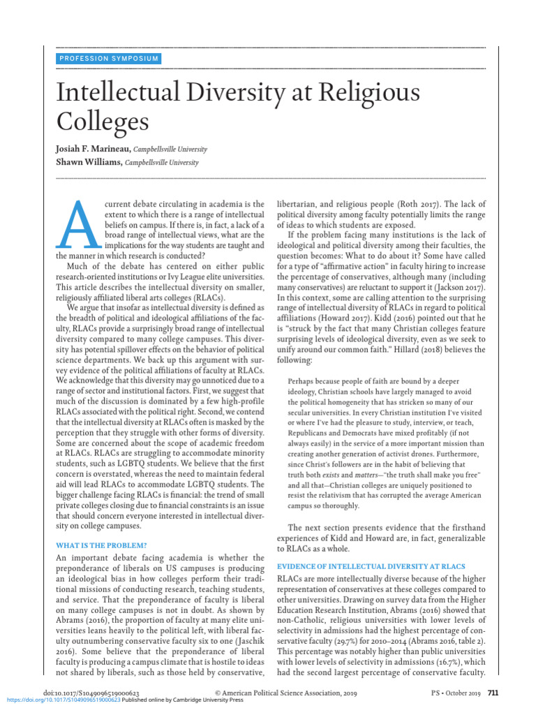 Intellectual Diversity in Religious Colleges | PDF | Republican Party ...