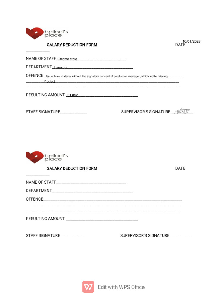 Salary Deduction Form Template | PDF