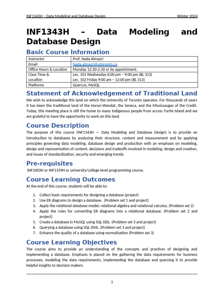 INF1343SyllabusWinter24 Old | PDF | Databases | Artificial Intelligence