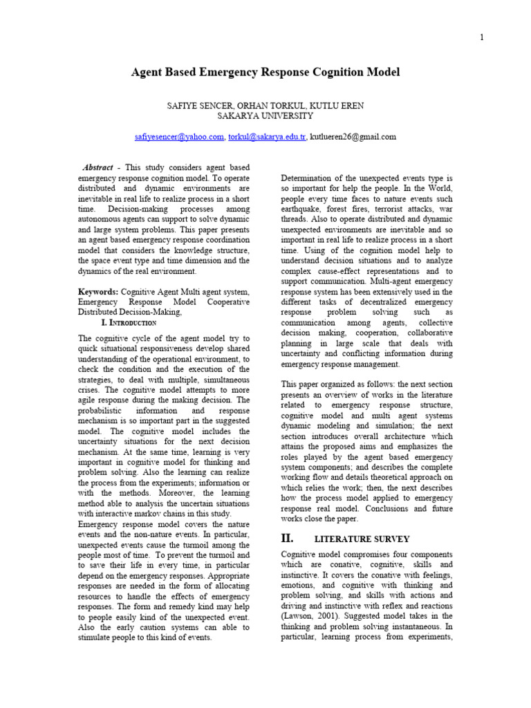Agent-Based Emergency Response Model | PDF | Agent Based Model | System