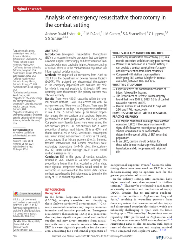 Emergency Thoracotomy in Combat Trauma | PDF | Thorax | Abdomen