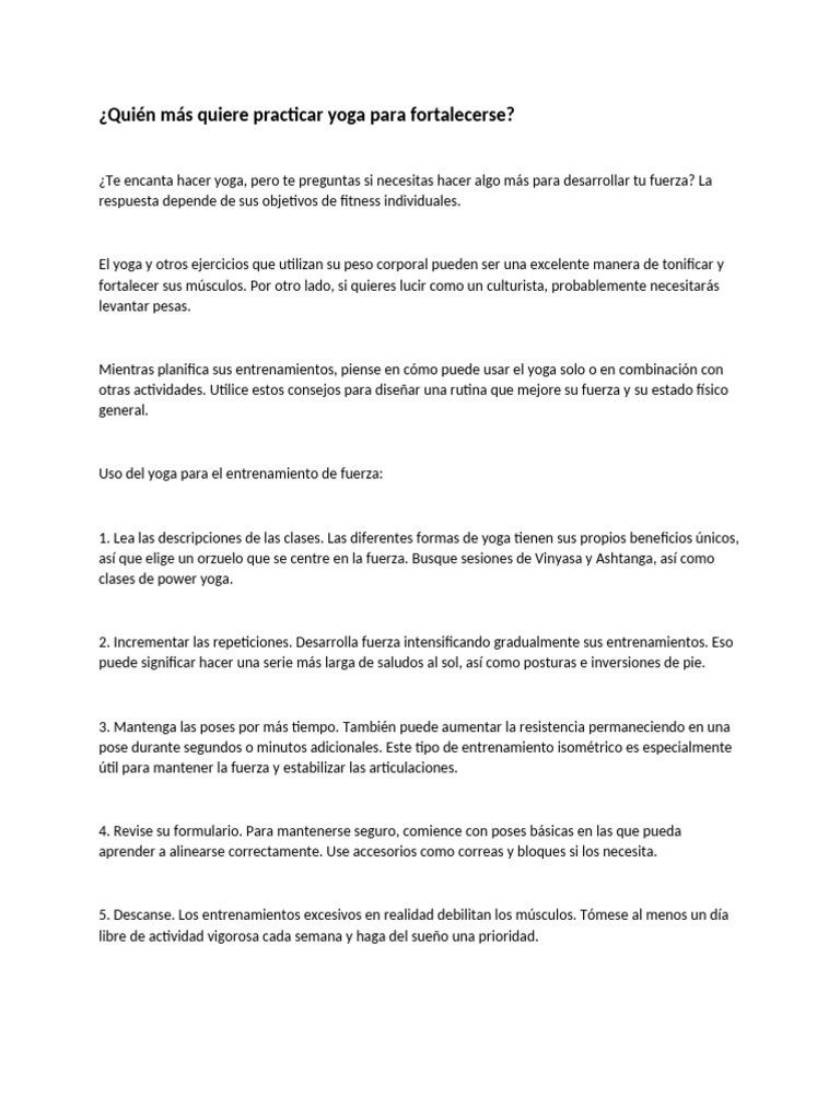 Quién Más Quiere Practicar Yoga para Fortalecerse | PDF | Entrenamiento ...