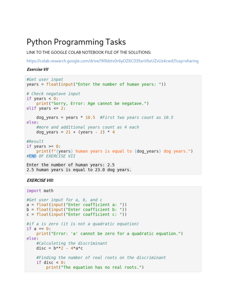 Python Programming Exercises Solutions | PDF | Algebra | Mathematics