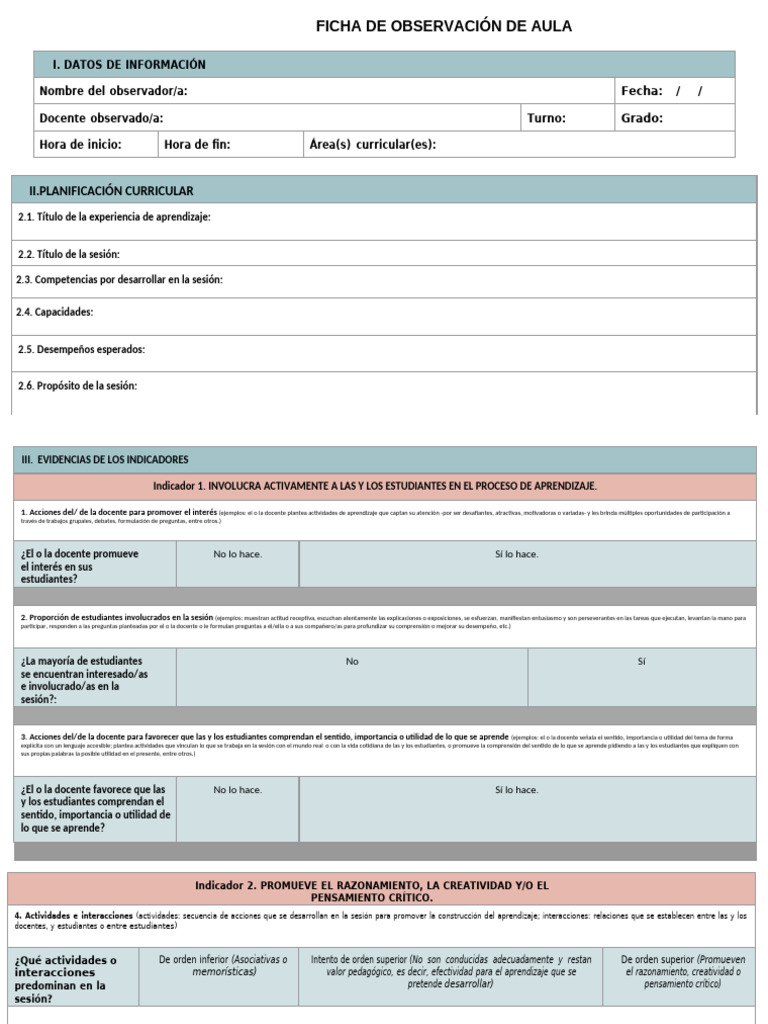Observación de Aula: Evaluación Docente | PDF | Maestros | Aprendizaje