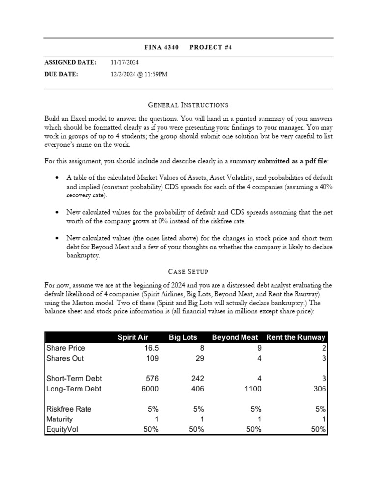 Merton Model Analysis for Distressed Companies | PDF | Volatility ...