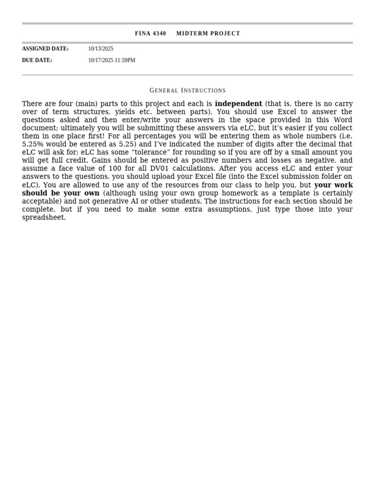 FINA 4340 Midterm Project Instructions | PDF | Bonds (Finance ...