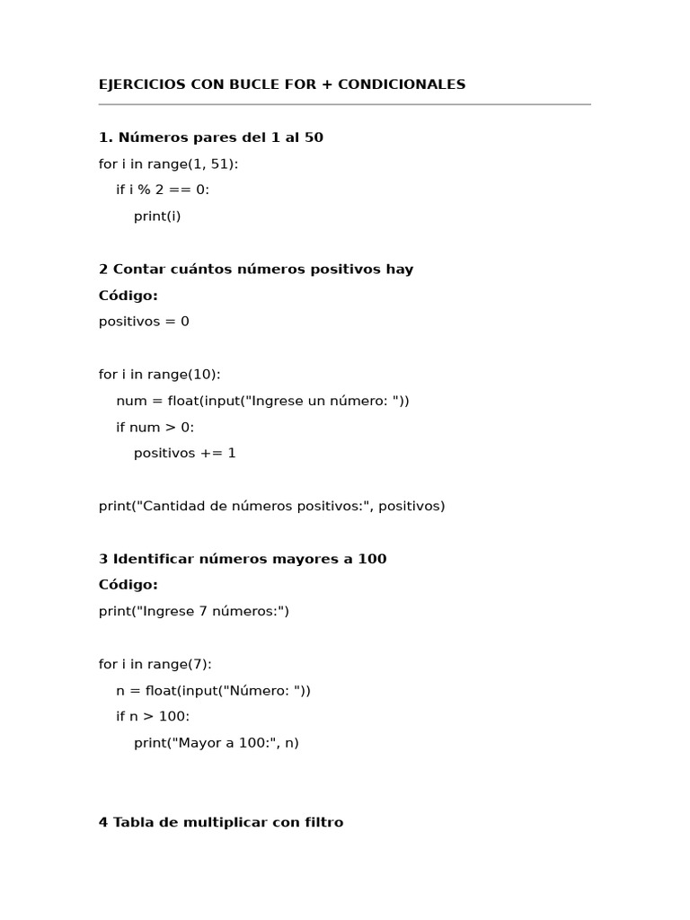 Ejercicios de Bucle For y While en Python | PDF | Programación de ...