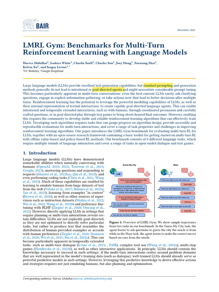 LMRL-Gym: Multi-Turn RL for LLMs | PDF | Simulation | Cognition