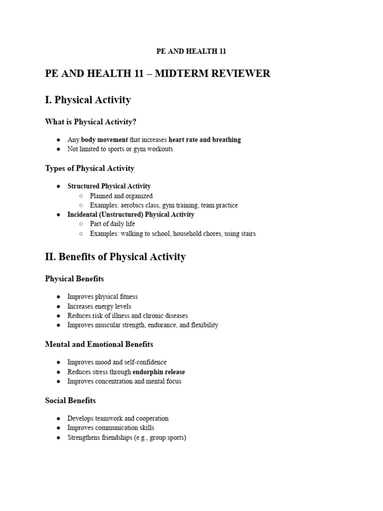 PE AND HEALTH 11 REVIEWER | PDF | Physical Fitness | Flexibility (Anatomy)