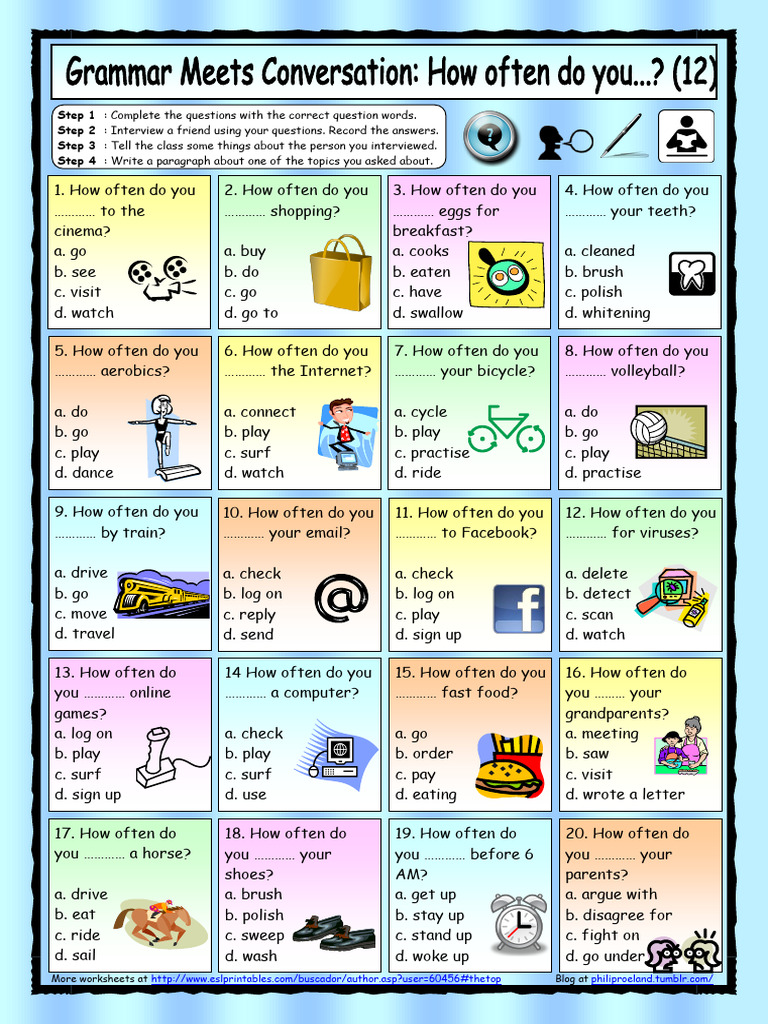 Grammar Meets Conversation 12 How Often Do You 12 Fun Activities Games ...