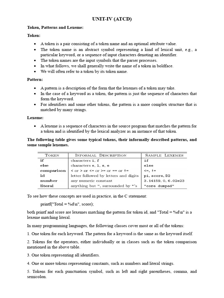 Understanding Tokens, Patterns, and Lexemes | PDF | Computer Science ...