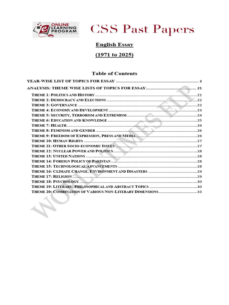 CSS English Essay Past Papers (1971-2025) | PDF | Pakistan | Essays