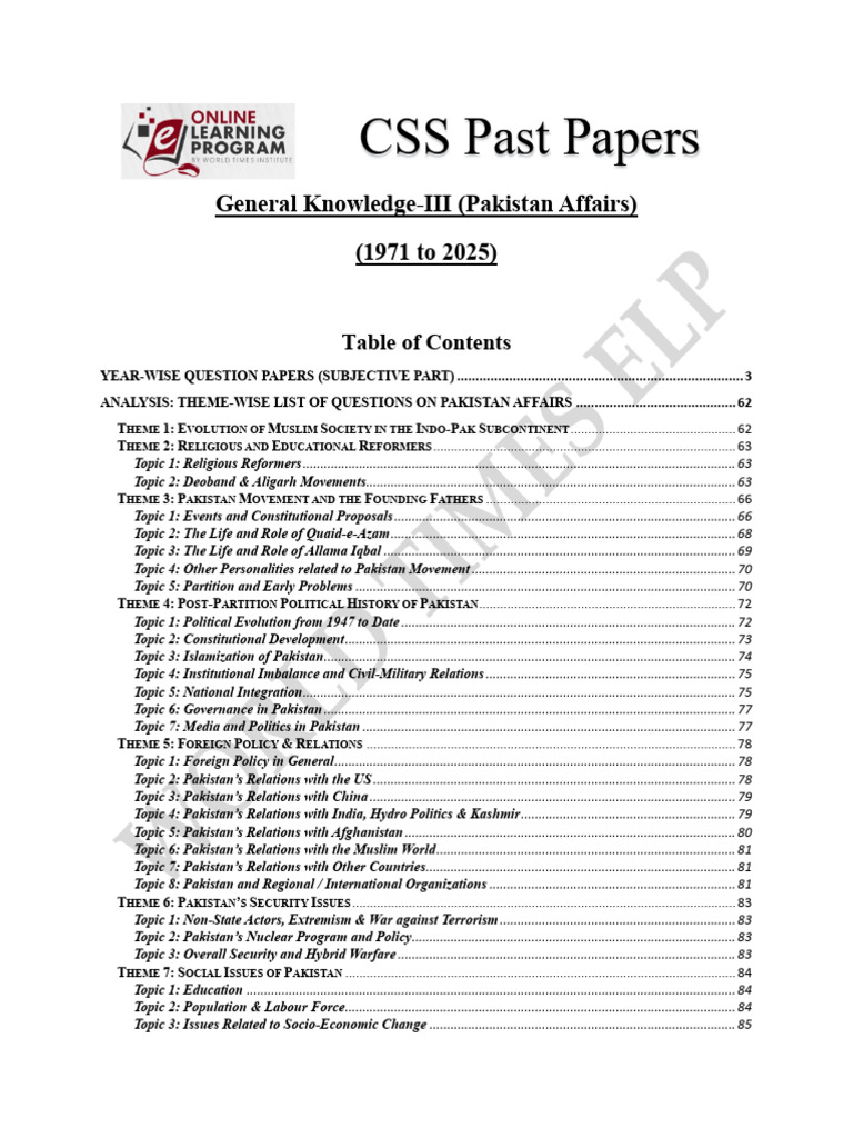 CSS Past Papers: Pakistan Affairs 1971-2025 | PDF | Pakistan | Muhammad ...
