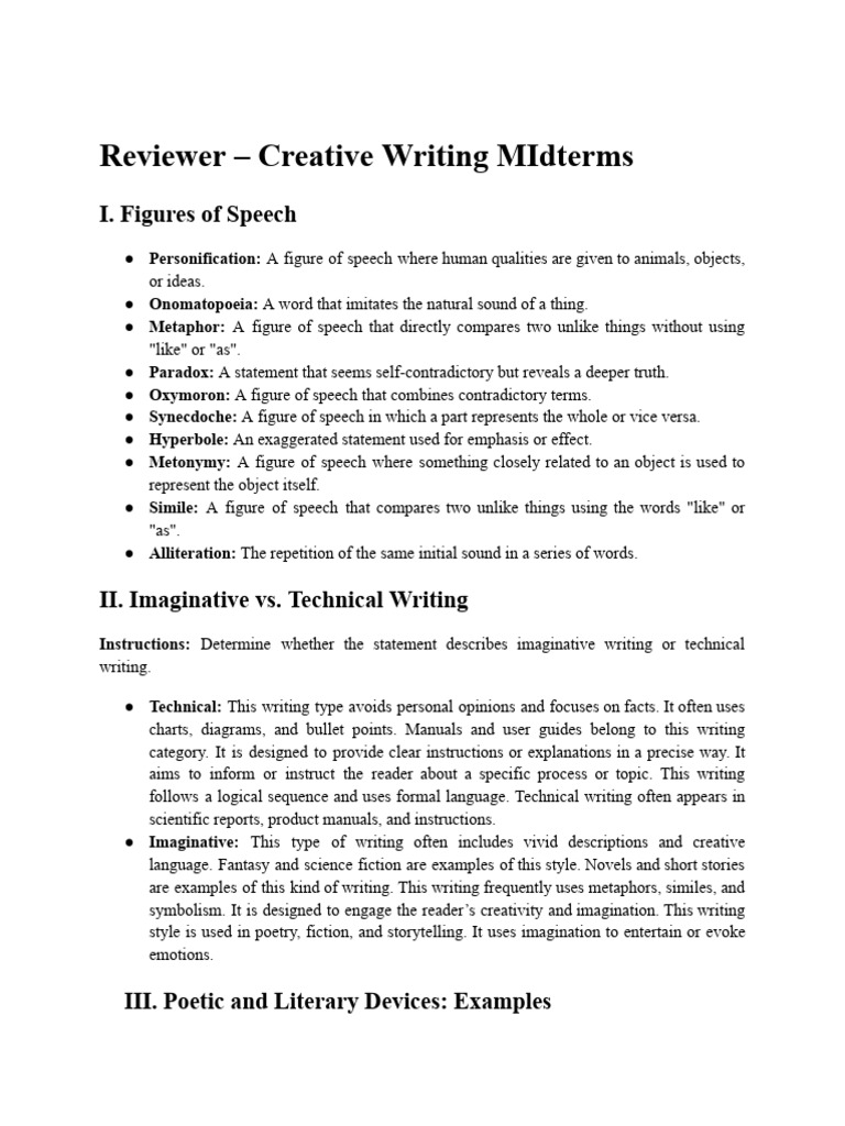 Creative Writing Midterm Review Guide | PDF | Poetry | Narration