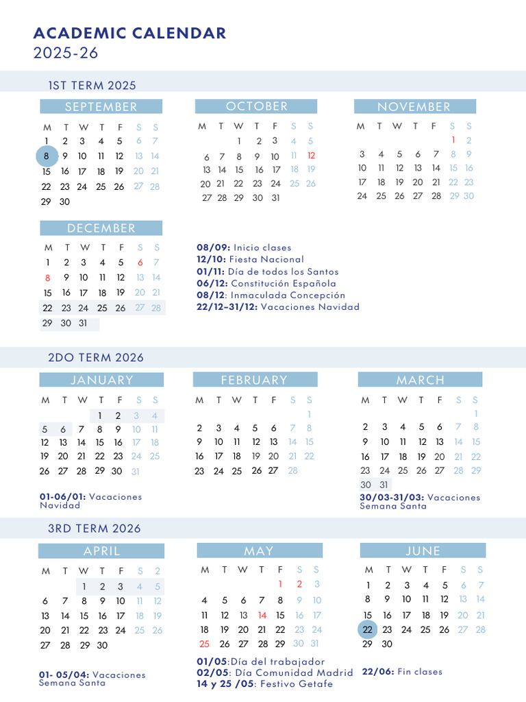 Calendario Académico 2025-2026 | PDF | Fiestas cristianas y días santos ...