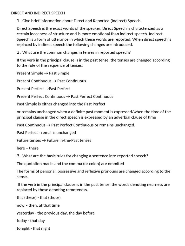 Understanding Direct and Indirect Speech | PDF | Question | Verb