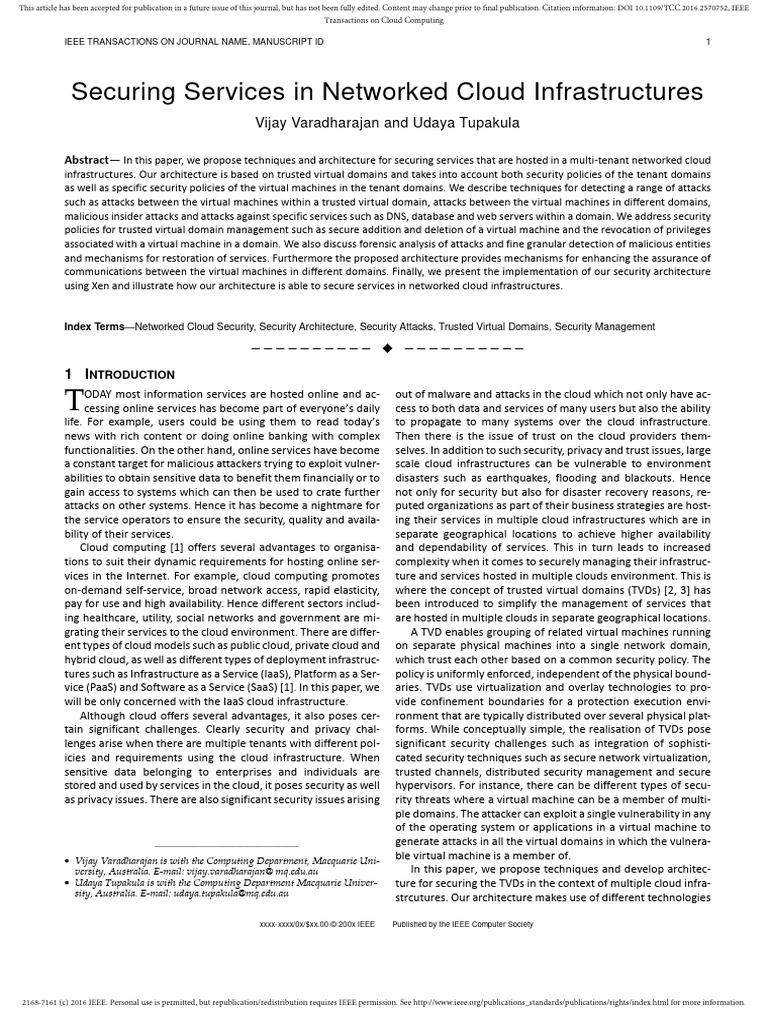 Securing Services in Networked Cloud Inf | PDF | Cloud Computing ...