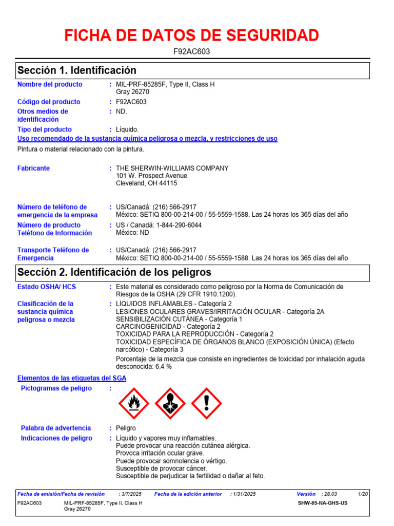 Mil PRF 85285f Type I Class H Flat Gray 26270 | PDF | Agua | Dióxido de ...