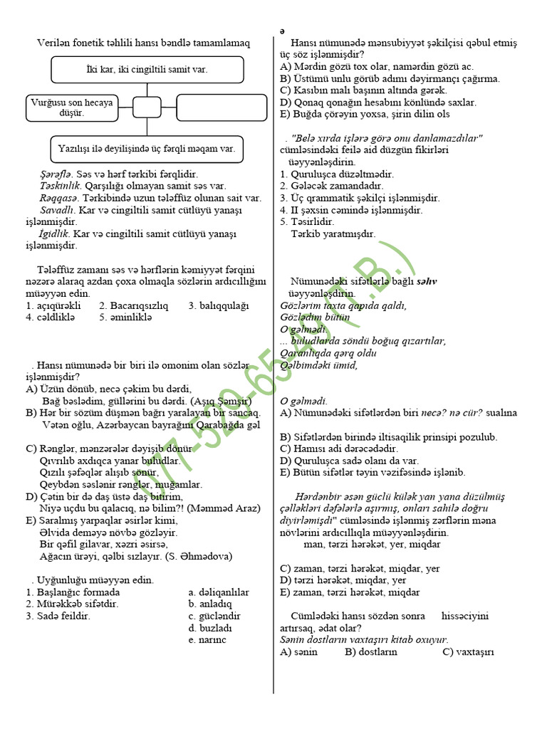 2018 I-IV Qrup Model Testlər Az - Dili Suallar | PDF